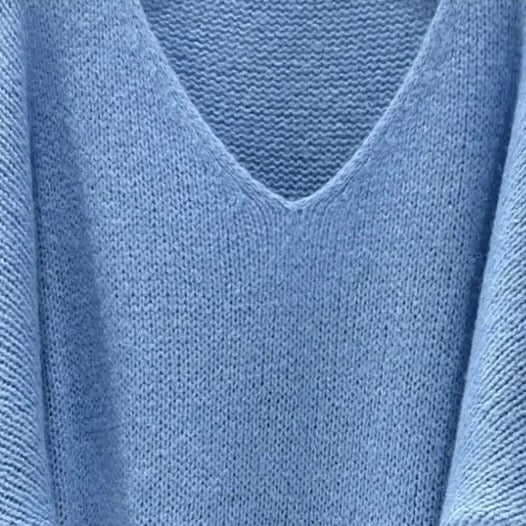 Mohair Blend V-Neck Sweater - Blue | Putti Fine Fashions