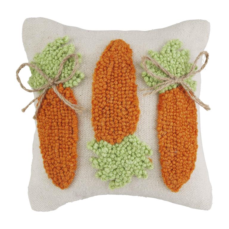 Mud Pie "Carrots" Mini Hooked Pillow