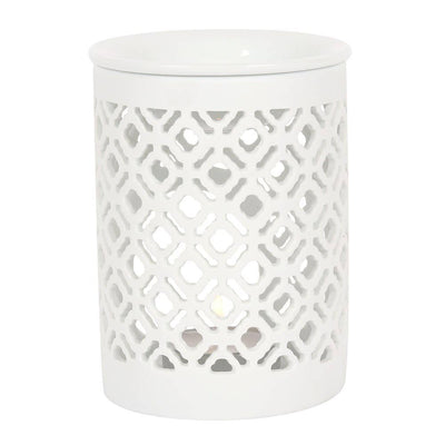 White Matte Lattice Cut Oil Burner and Wax Warmer