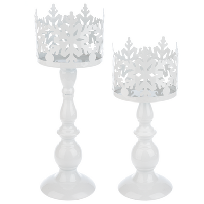 White Laser Cut Snowflake Pillar Candle Holder | Putti Christmas Decorations