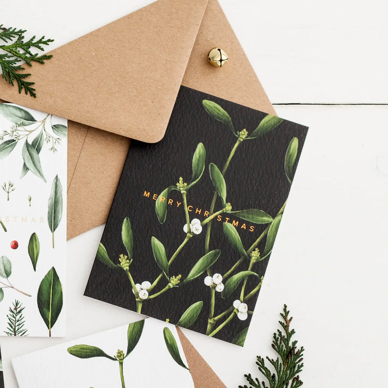 Mistletoe Black Christmas Greeting Card