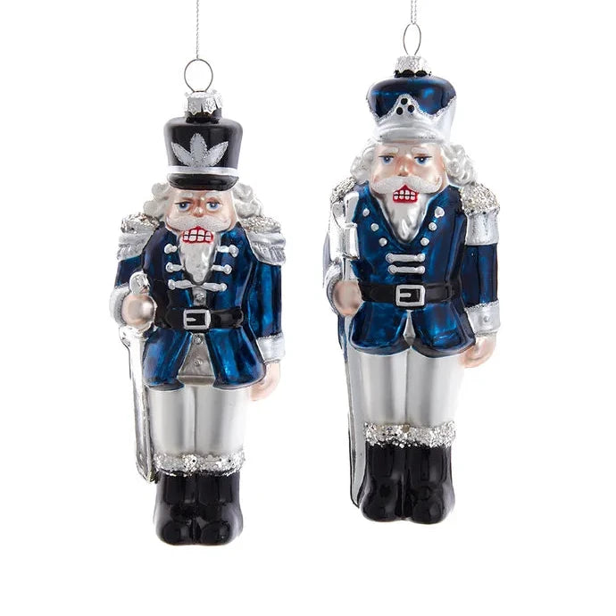 Blue Nutcracker Glass Ornament  | Putti Christmas Decorations