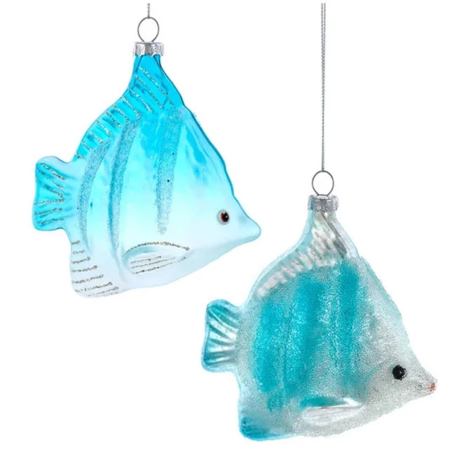 Frosted Blue Glass Fish Ornament | Putti Christmas Decorations