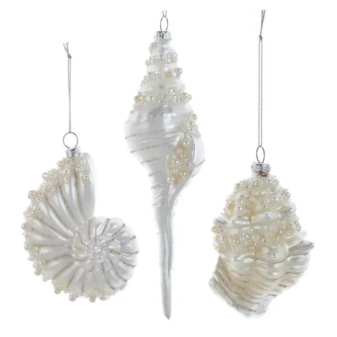 White with Pearls Glass Shell Ornament | Putti Christmas Decorations