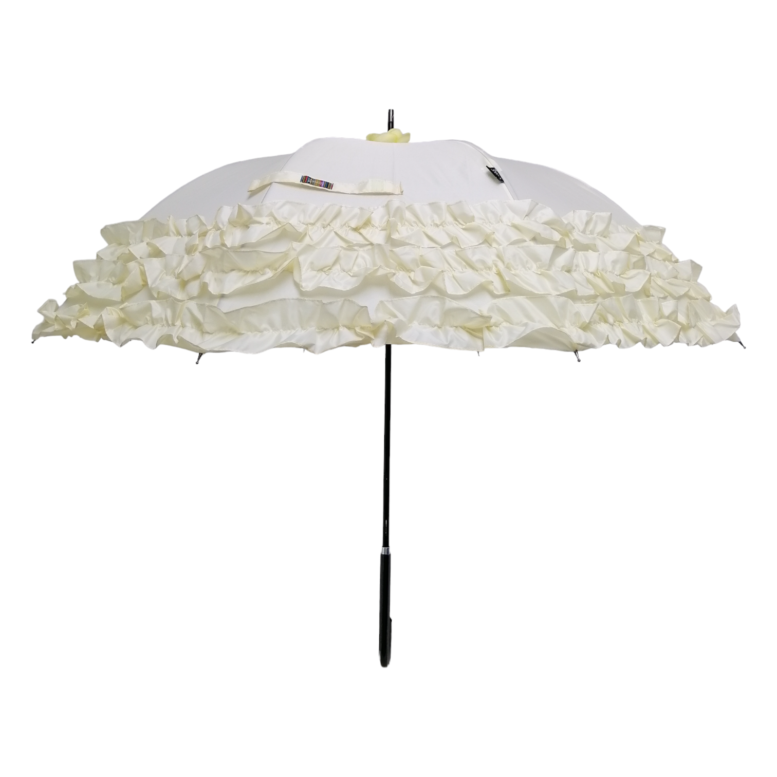 Triple Frill Stick Auto Umbrella Beige