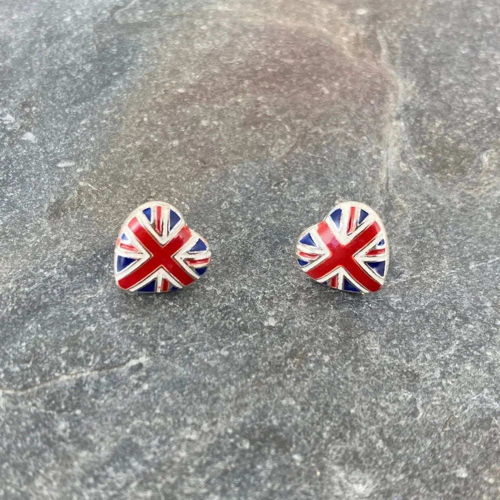Union Jack Heart Stud Earrings | Putti Fine Fashions