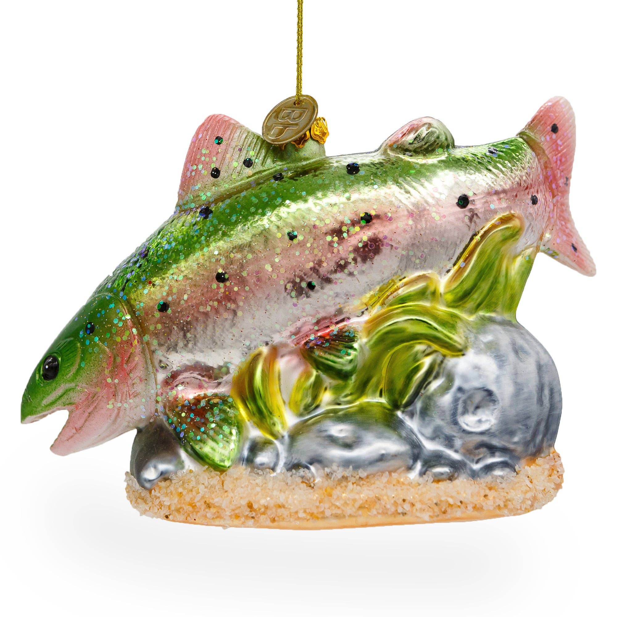 Lush Salmon Fish with Seaweed Glass Christmas Ornament | Putti Christmas Decorations
