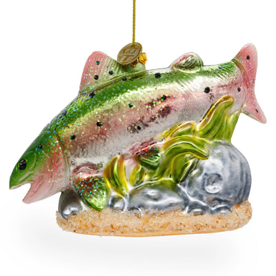 Lush Salmon Fish with Seaweed Glass Christmas Ornament | Putti Christmas Decorations