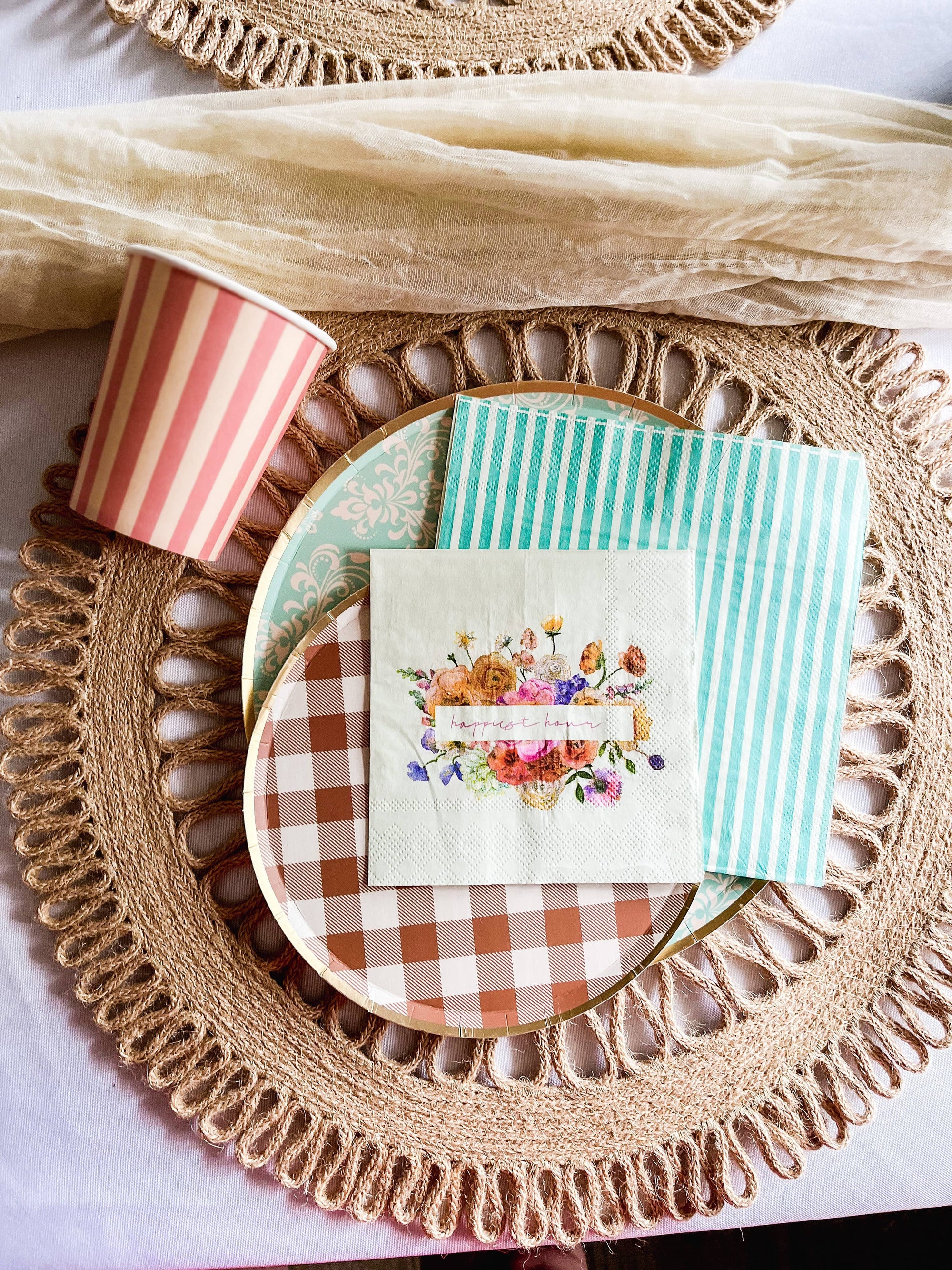 Josi James Pink and White Stripe Cups - Putti Fine Furnishings