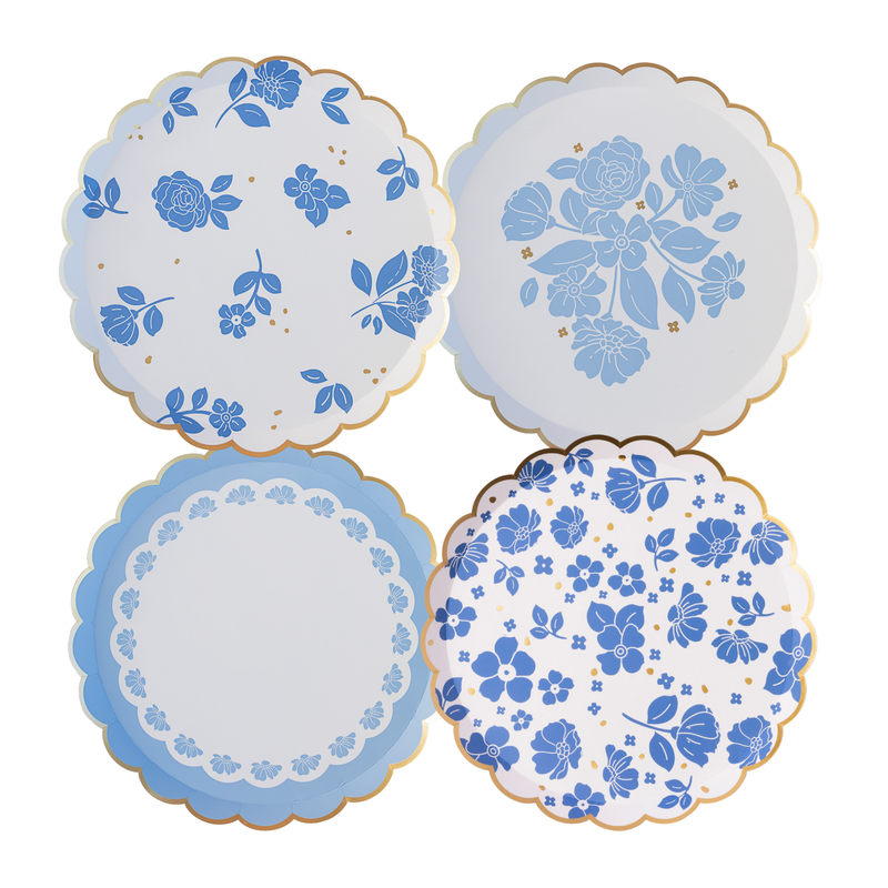 Bonjour Fête Belle Blue Floral Paper Dessert Plates