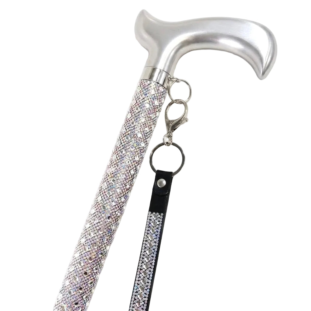 Jacqueline Kent "Sugar Cane" Aurelia Borealis Crystal Adjustable Medical Cane - Silver