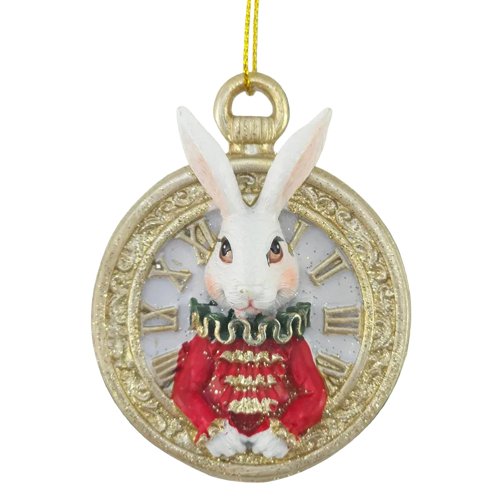 White Rabbit on Pocket Watch Resin Ornament