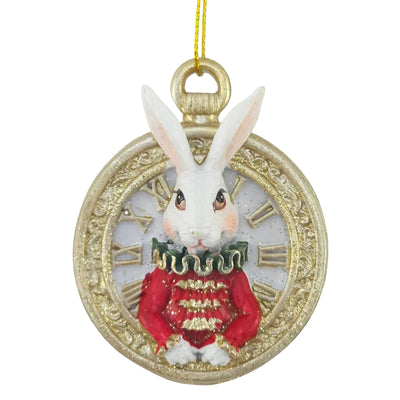 White Rabbit on Pocket Watch Resin Ornament