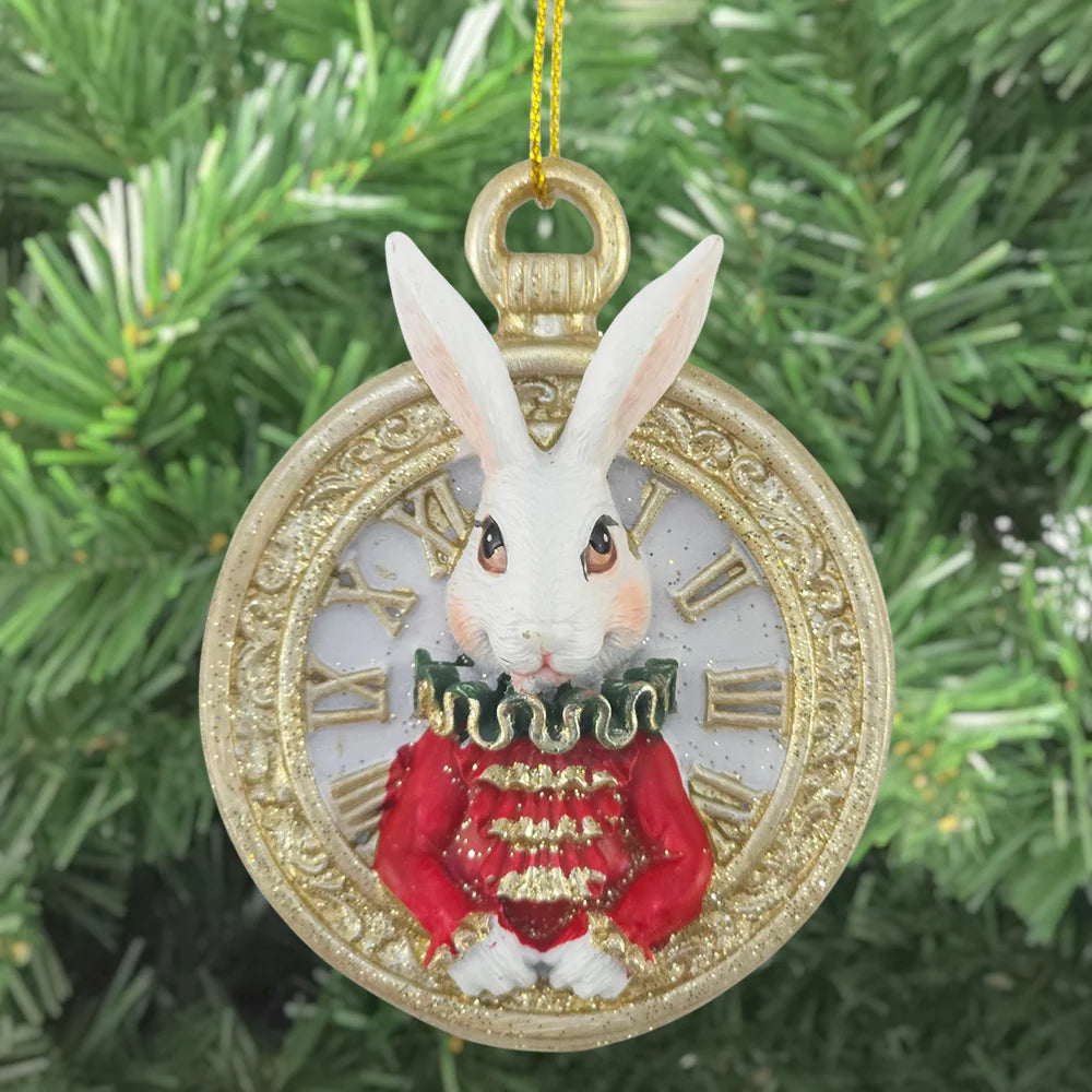 White Rabbit on Pocket Watch Resin Ornament