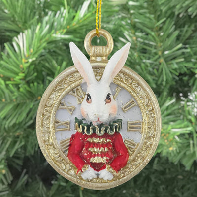 White Rabbit on Pocket Watch Resin Ornament