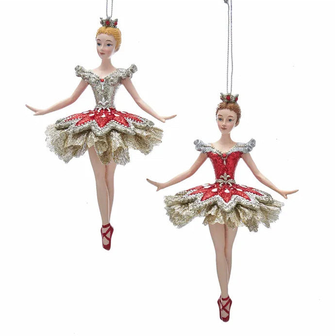 Ruby and Platinum Ballerina Ornament | Putti Christmas