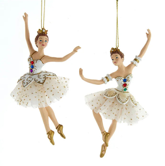 White and Gold Jeweled Ballerina Ornament | Putti Christmas Decorations