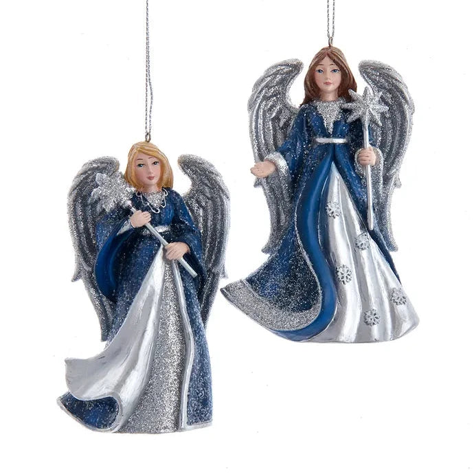 Midnight Blue Glittered Angel Ornaments | Putti Christmas