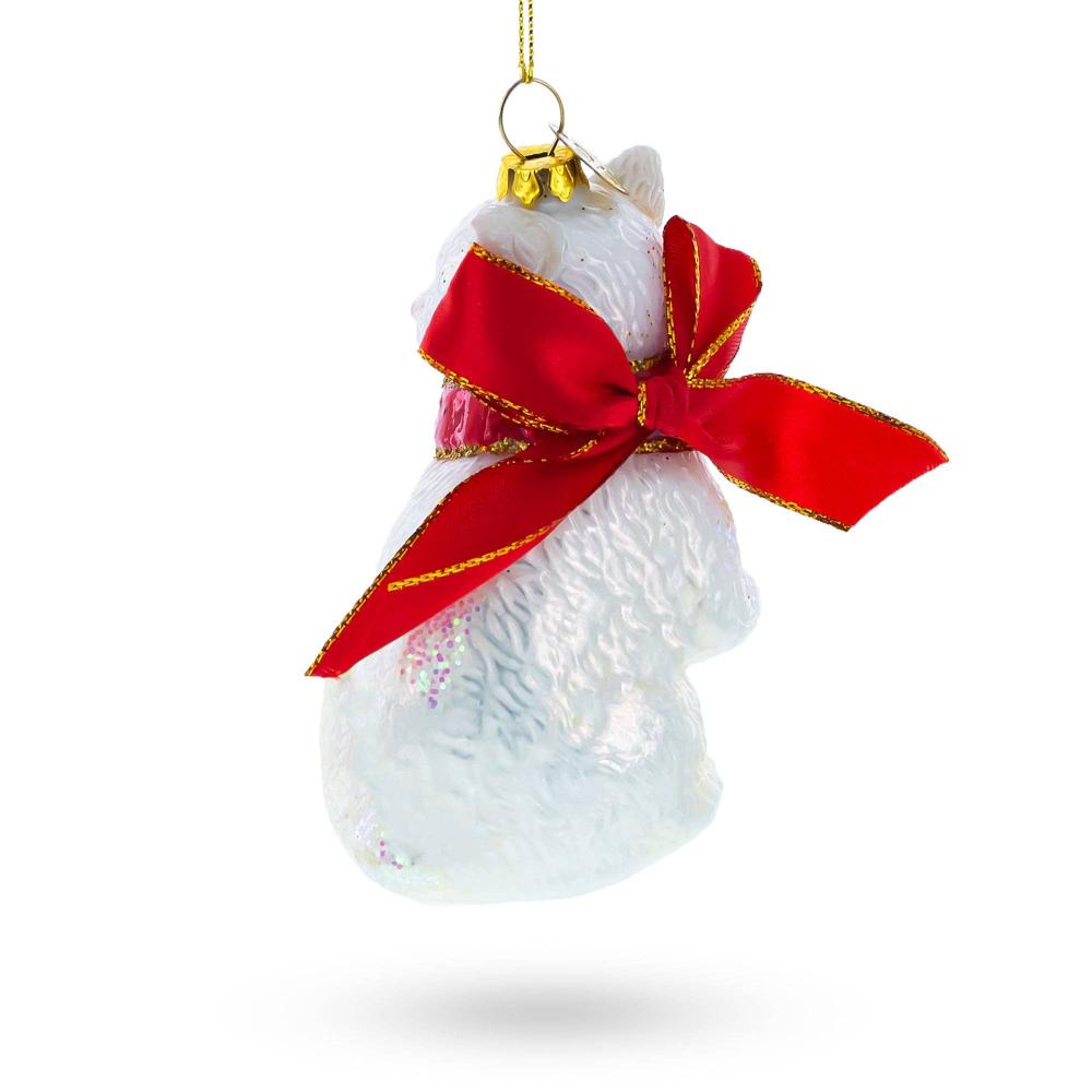 Elegant White Persian Cat Glass Christmas Ornament | Putti Christmas Ornaments