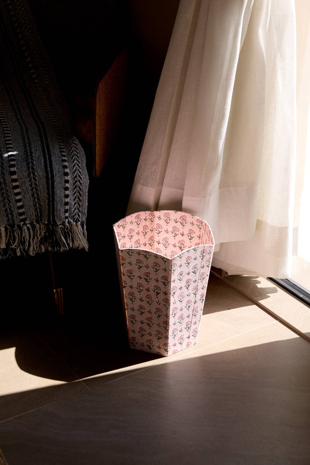 Block Printed Waste Paper Basket - Ditsy Floral Blush