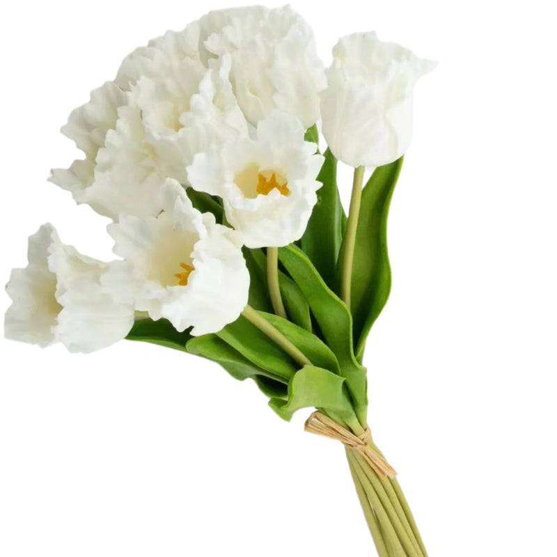 Real Touch Parrot Tulip Bunch - White
