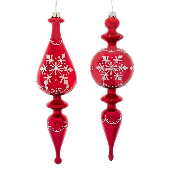 Red with Snowflake Glass Finial Ornament | Putti Christmas Canada