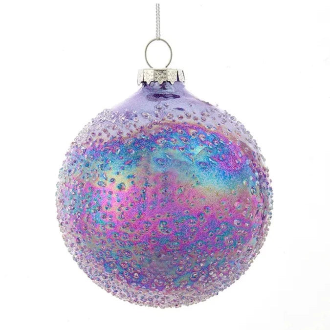 Icy Lavender and Iridescent Blue Glass Ball Ornament  | Putti Christmas Decorations