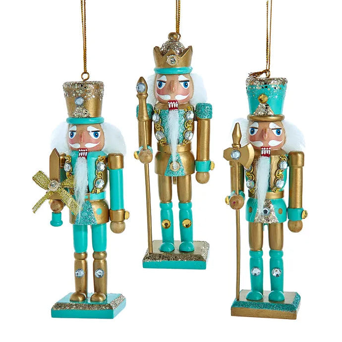 Aqua & Gold Nutcracker Ornaments | Putti Christmas Decorations