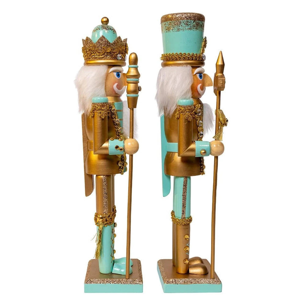 Gold and Aqua Wooden Nutcracker | Putti Christmas Decorations