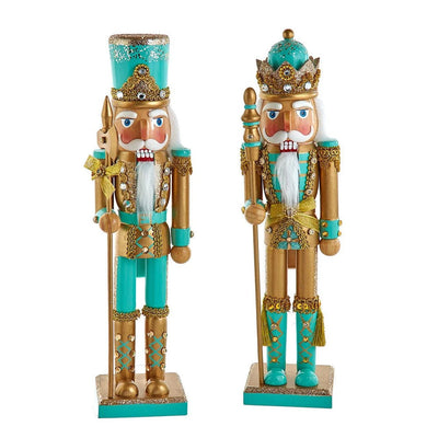 Gold and Aqua Wooden Nutcracker | Putti Christmas Decorations