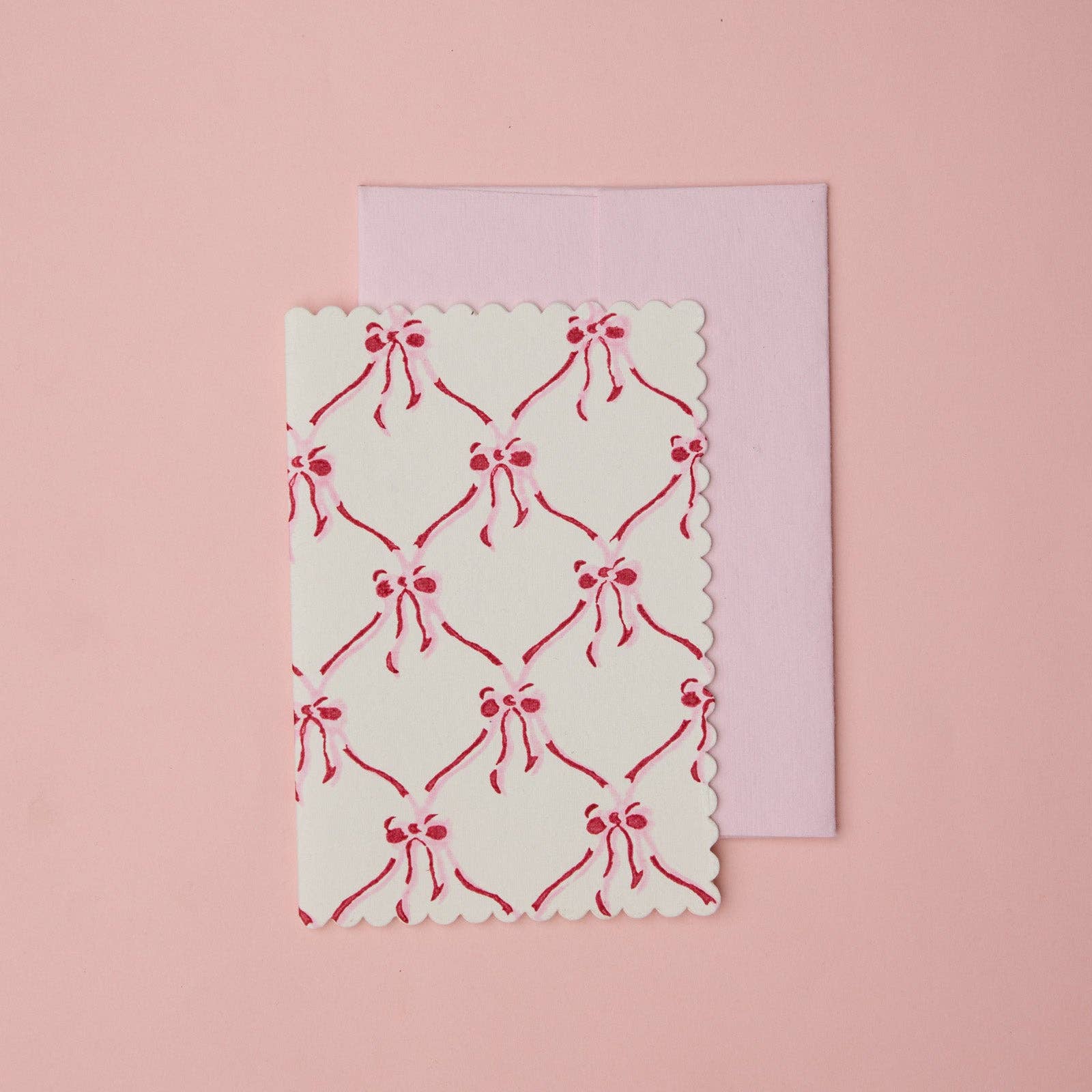 Hand Block Printed Greeting Card - Bows Pink Sorbet