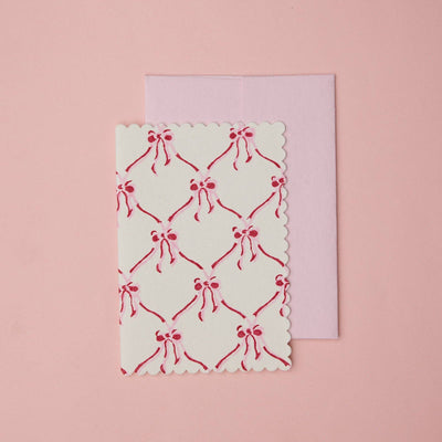 Hand Block Printed Greeting Card - Bows Pink Sorbet