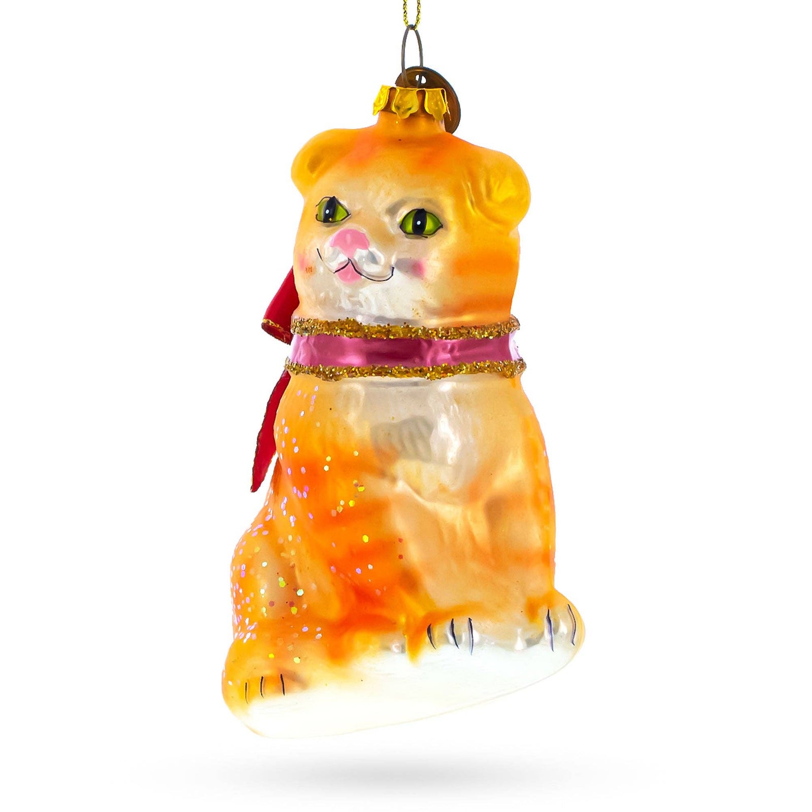 Orange Cat Glass Christmas Ornament | Putti Christmas Decorations