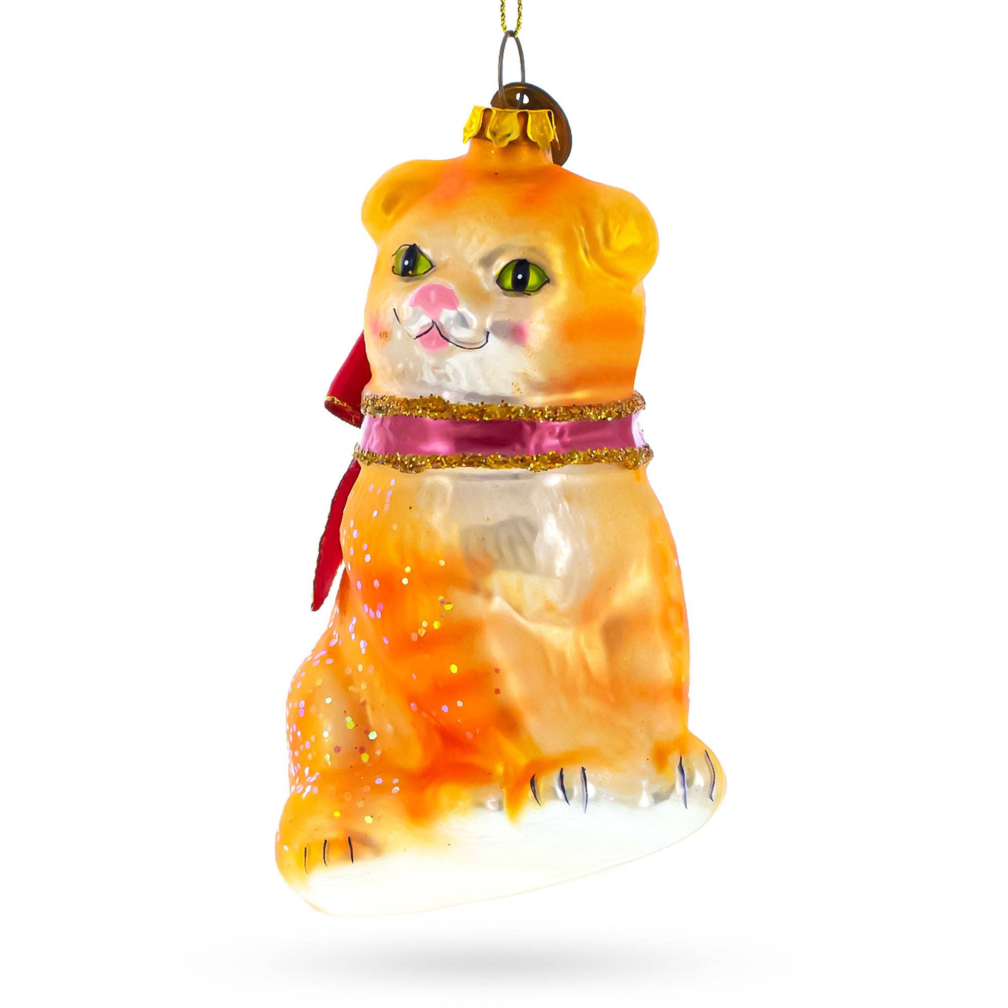 Orange Cat Glass Christmas Ornament | Putti Christmas Decorations