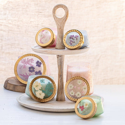 Rosy Rings - Berry Fig Small Watercolor Pressed Floral Candle