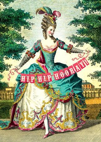 "Hip Hip Hooray!" Lady with Banner Greeting Card