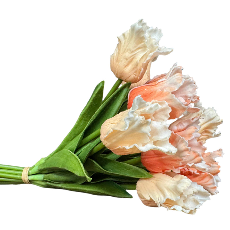 Real Touch Parrot Tulip Bunch - Peach Bellini
