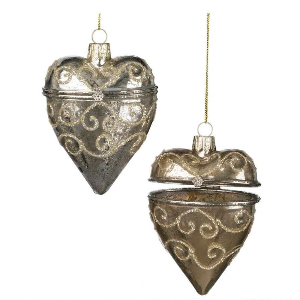 Gold Glass Heart Trinket Box Ornament | Putti Christmas Decorations