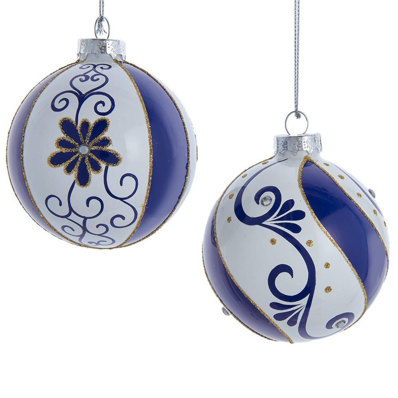 Blue and White Glass Ball Ornaments | Putti Christmas Decorations