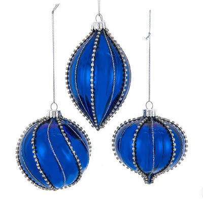 Blue with Crystal Jewels Glass Ornament | Putti Christmas