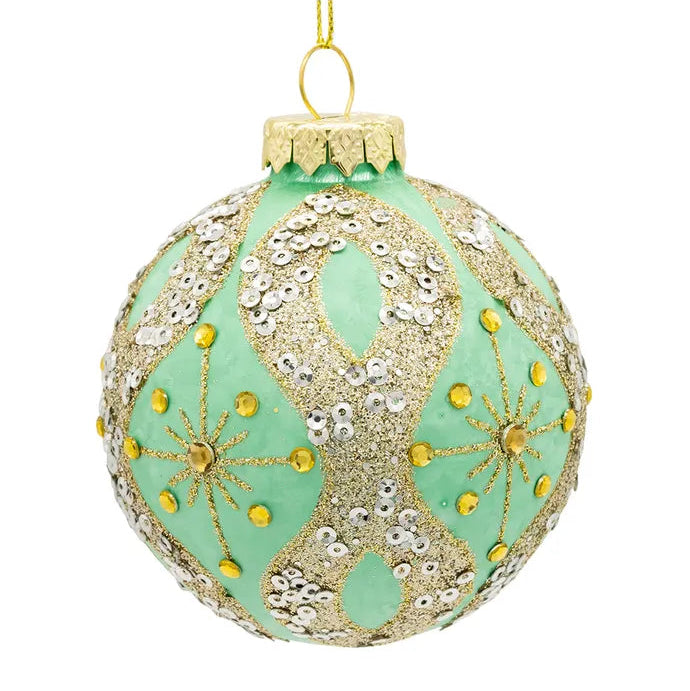 Aqua & Gold Glitter Glass Ball Ornaments | Putti Christmas Decorations