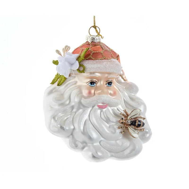 Santa Head with Bee Glass Ornament | Putti Christmas Celebrations