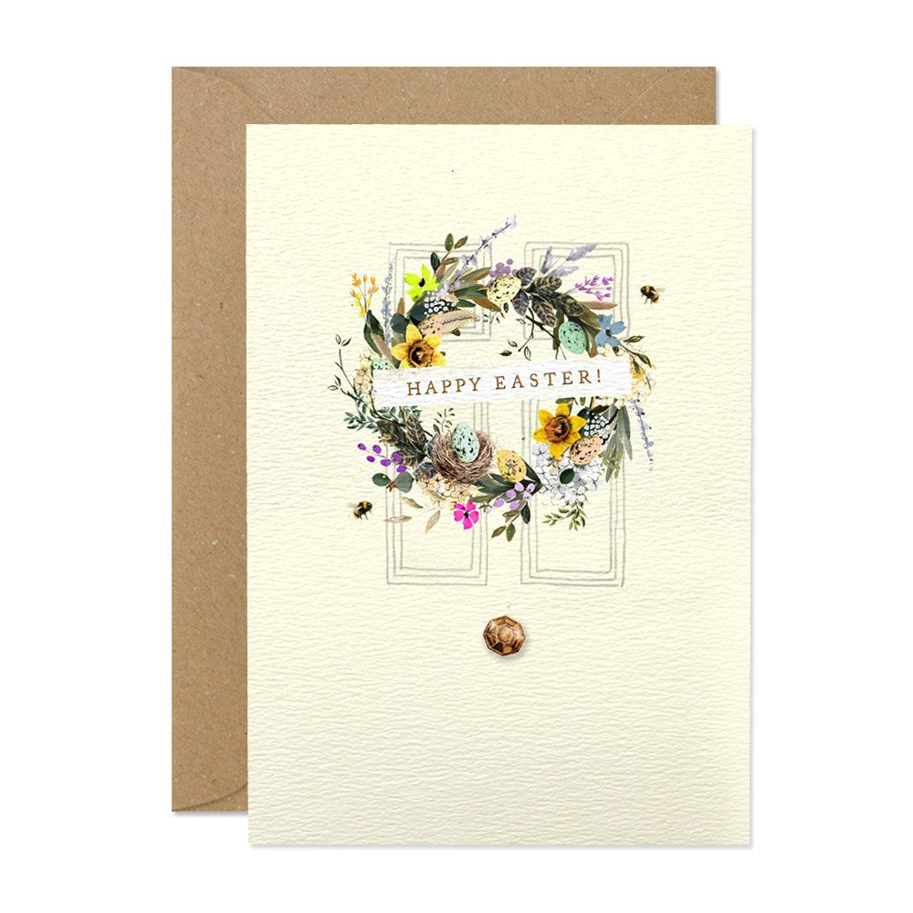 "Happy Easter" Door with Wreath Greeting Card