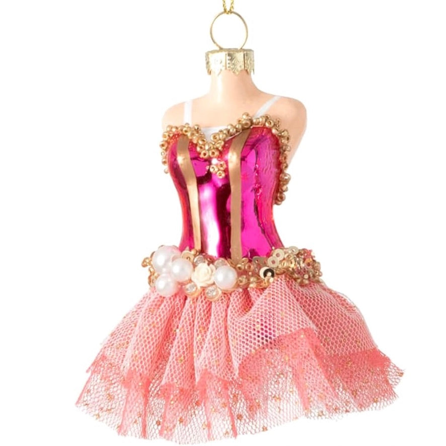 Pink Ballet Dress with Pearls Glass Ornament | Putti Christmas Decorations