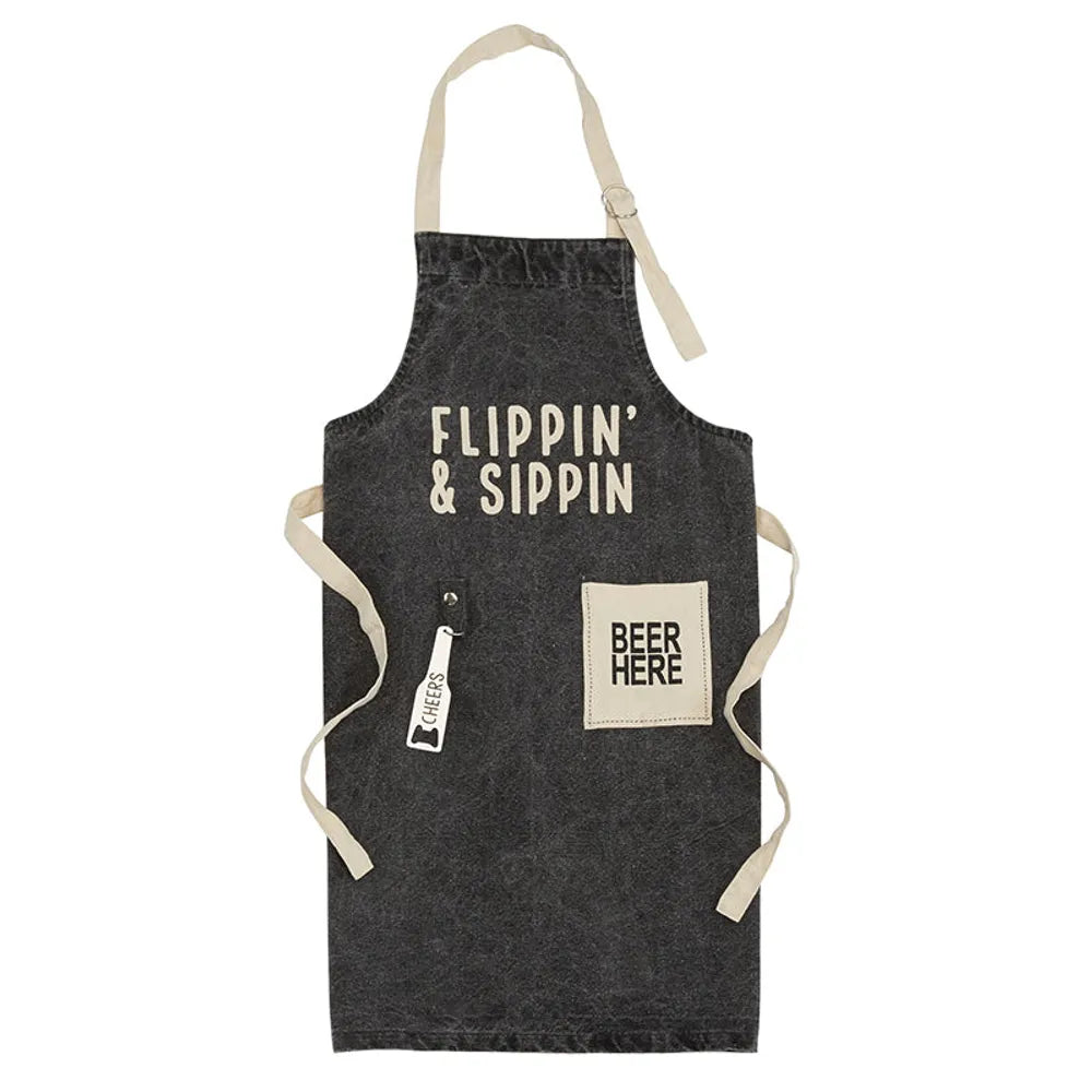 Flippin & Sippin Grill Apron Beer Holder & Opener