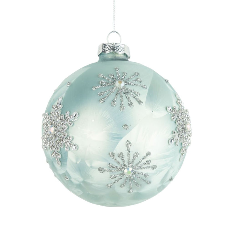 Sage Green with Snowflakes Glass Ball Ornament