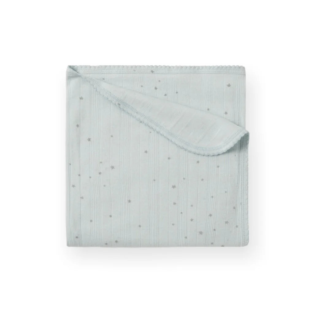 Blue Ribbed with Stars Organic Baby Blanket