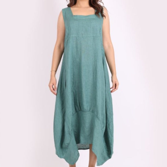 Sleeveless Linen Dress - Ocean Blue