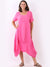 Linen Dress with Sleeves - Fushcia