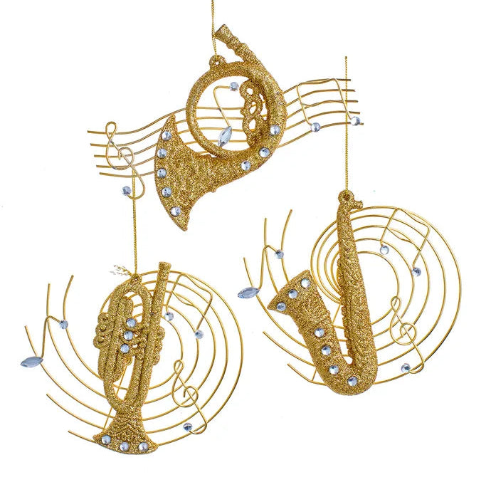 Gold Glittered Musical Instrument Ornaments